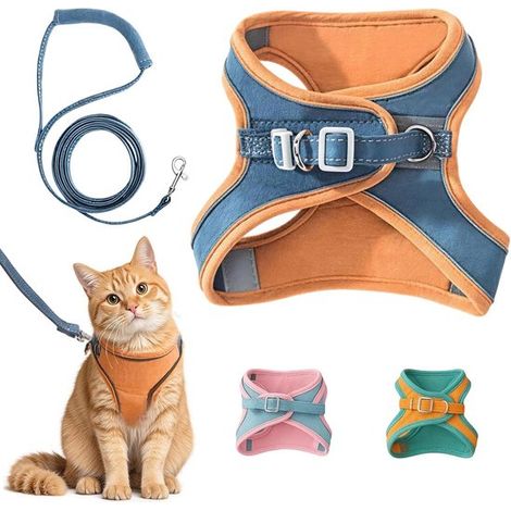 Harnais pour chat avec laisse - Harnais pour chat - Harnais pour chiot - Anti-fugue, réglable - Gilet respirant et confortable - Facile à enfiler (1/5)
