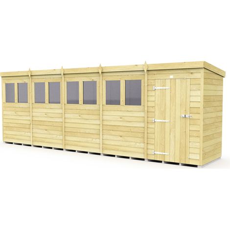 20 x 5 Feet Pent Shed - Single Door With Windows - Wood - L147 x W589 x H201 cm
