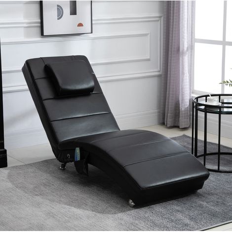 Sillón relax con masaje, 58 x 163 x 87 cm, 8 puntos de masaje, negro, polipiel HAVRYA (1/5)