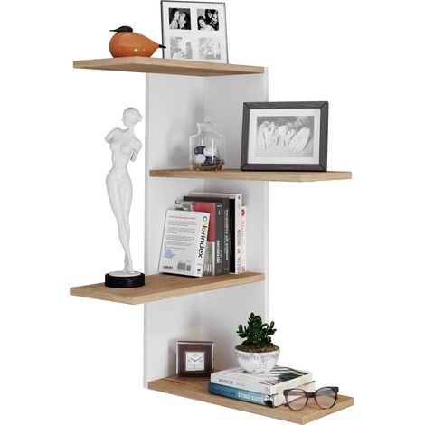 Estante de esquina de estantería de pared de madera Balos 77x45x45 - VCM