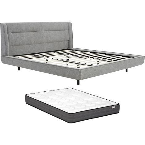 Lit 180 x 200 cm - Tissu bouclette - Gris + Matelas - ISYDE (1/5)
