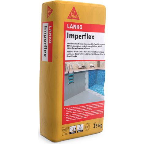 LANKO® Imperflex - Adhesivo cementoso C2TE impermeable para piscinas y zonas húmedas - 25 kg - Saco - Blanco
