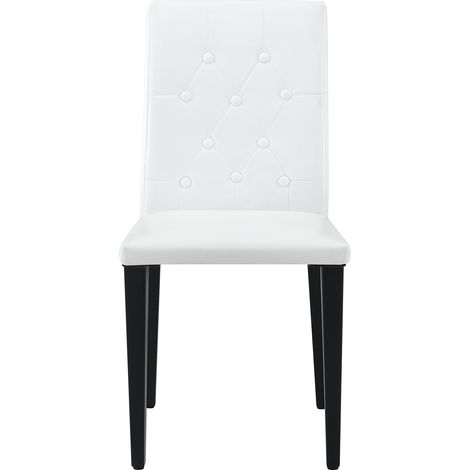 Ensemble table ronde en verre 85 cm avec 4 chaises blanches en PU pour salle à manger (1/5)