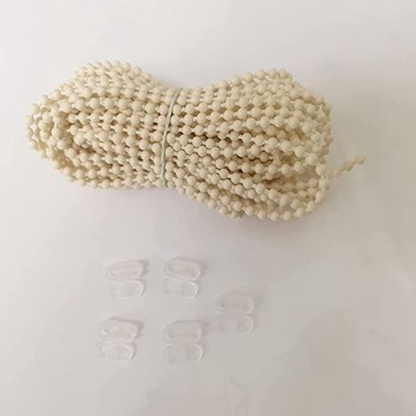 Beigefarbene Perlenkette, 10 Meter, mit 5 Perlenschlaufen, Zubehör für Vertikaljalousien/Vertikaljalousien/Rollos, Kunststoffkette, Perlenkette. (1/5)