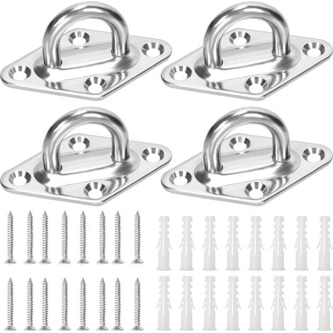Lot de 4 crochet en forme de losange M8 304 en acier inoxydable argenté avec vis et kit d'assortiment d'ancres en plastique U (1/5)