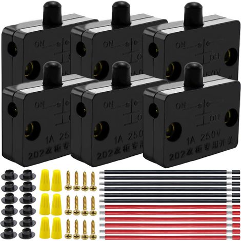 6 x Black Normally Closed Cabinet Door Switch Touch Automatic On/Off 250V 1A for Pantry Light Switch Electric Light Switch (1/5)