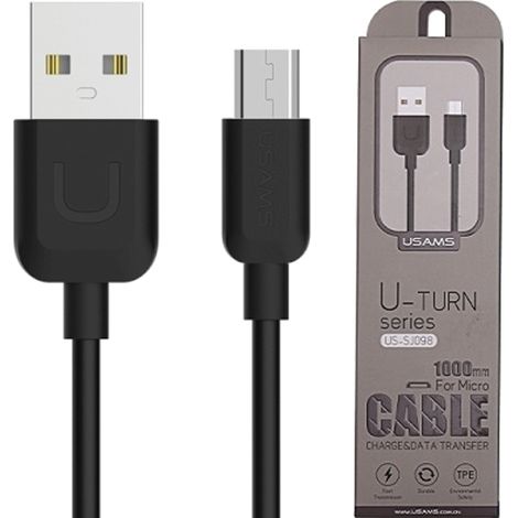 USAMS Kabel U-Turn microUSB 1mczarny/black 2A MICUSBXD01 (US-SJ098)
