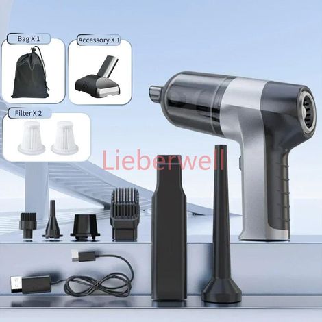 Aspirateur de voiture 4 en 1, sans fil, plumeau, pompe à vide portative pour la maison, nettoyeur de voiture Portable sans fil à forte aspiration,Pro 2HEPA  BOX BRUSH