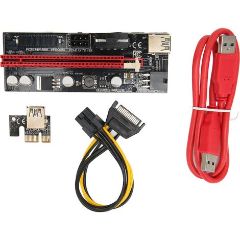 Carte adaptatrice PCIE Riser 1X vers 16X pour extension graphique, réduction de charge, 60 cm, USB 3.0, stable et sécurisée, alimentée par USB. (1/5)