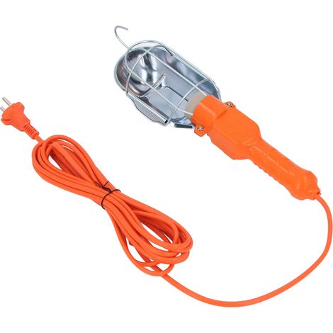 Lampe de chantier à main avec réflecteur abat-jour E27, prise EU, pliable, crochet, interrupteur, câble 5m, pour ateliers, garages et bâtiments (1/5)