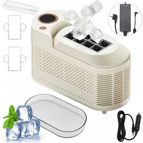 Mini macchina per cubetti di ghiaccio - 8 cubetti per ciclo - Portatile e compatta - 12V e 230V - Per auto, campeggio e ufficio - Ghiaccio rapido in 10 minuti - Bianca (1/5)