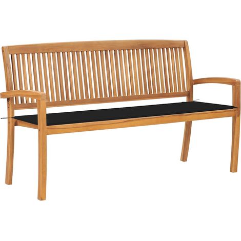 Stapelbare Gartenbank mit Auflage 159 cm Massivholz Teak