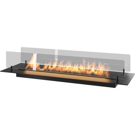 Camino a Bioetanolo da Incasso o appoggio Insert Black 1000 - Biocamino nero sottile con due vetri, Serbatoio 2l - 100cm
