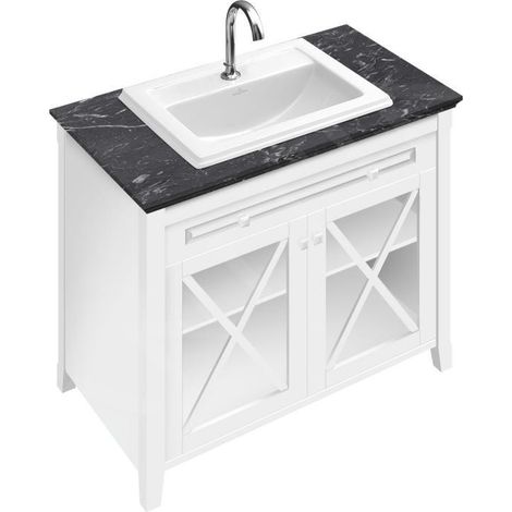 VB WTUS Hommage 63 985x905x620mm Meuble 2 portes 1 tiroir WT avec finition laque blanche mate/marbre noir (1/3)