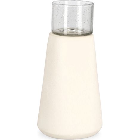Porta candela mardan vt bianco h 20cm fatto con prodotto in terracotta e vetro. prodotto realizzato a mano con eventuali variazioni di colore -Ø13 x h 25cm / Bianco (1/4)