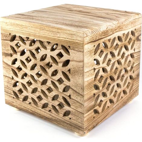 Taburete mesa auxiliar cubo mesita de noche de madera cubo mesa de centro de madera marrón estante 39x40x40 cm TABA06015