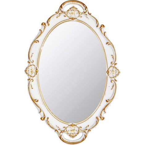 Miroir Mural Ovale décoratif Vintage 37 x 25 cm (Blanc) (1/5)