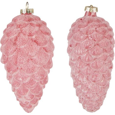 Lot de 2 Boules de Noël Pomme de Pin en Verre Rouge Décoration de Sapin Ø 7 x 16 cm - PANGIVO (1/4)