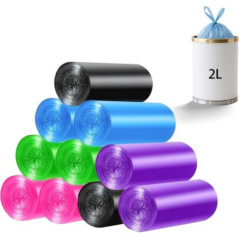 Lot de 200 petits sacs poubelle de 2 l, 35 x 45 cm, pour mini poubelle de table, salle de bain, bureau, voiture, poubelle de table, garde hygiénique et propre (1/5)