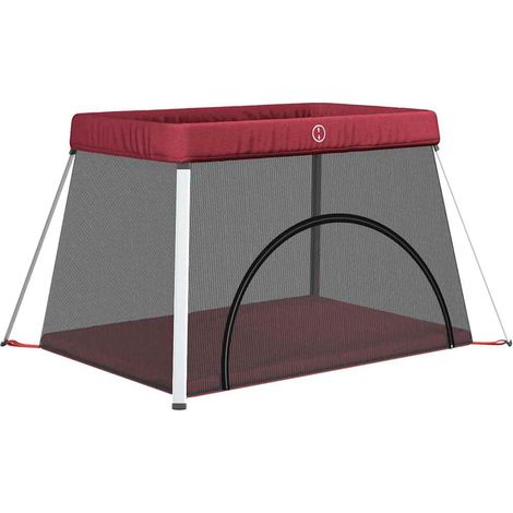 vidaXL Parque infantil para bebés con colchón tela lino rojo (1/2)