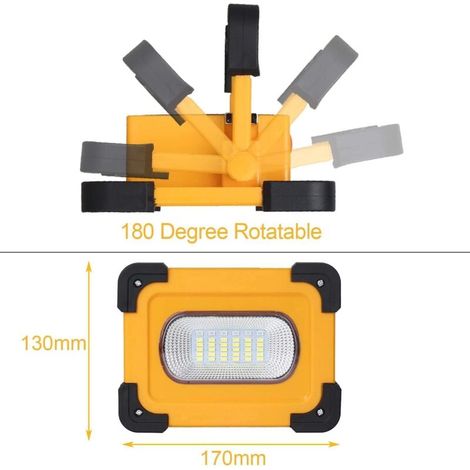 Projecteur LED Rechargeable, 50W 4 Modes Projecteur LED Chantier, 1500 Lumens Lampe de Travail Portable avec Batterie Rechargeable & Panneau Solaire, Lumière d'Urgence, pour Camping, Bricolage (1/3)