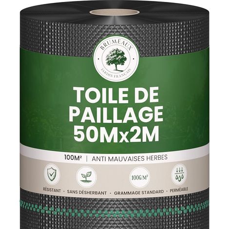 Toile de Paillage 50Mx2M Surface 100m² Grammage 100g/m² Geotextile Anti Repousse 50Mx2M pour Jardin Potager Bache Anti Mauvaises Herbes 100g pour Potager (1/5)
