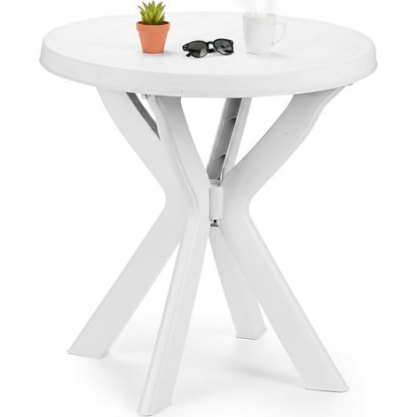 Dmora - Tavolo da esterno 0, Tavolino rotondo da giardino, Tavolo fisso da bar, Cm 70x70h72, Bianco