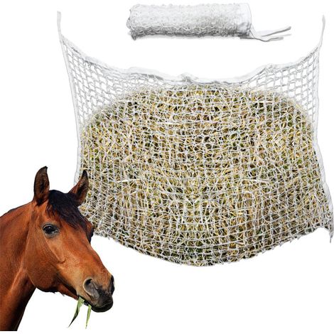 EINFEBEN Filet à Foin 160 x 100 cm Mailles pour Cheval Pour une alimentation prolongée , Blanc