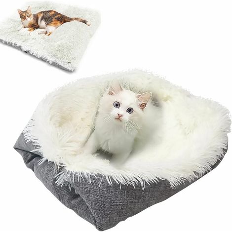 Lit Pour Chat Et Chien - 61 x 51 cm - Tapis Convertible En Nid Chaud - Lavable En Machine - 2 En 1 - 1 Pièce