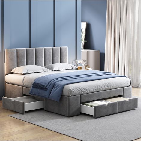 letto contenitore 140x200 4 cassetti velluto grigio OKMYHOME (1/5)
