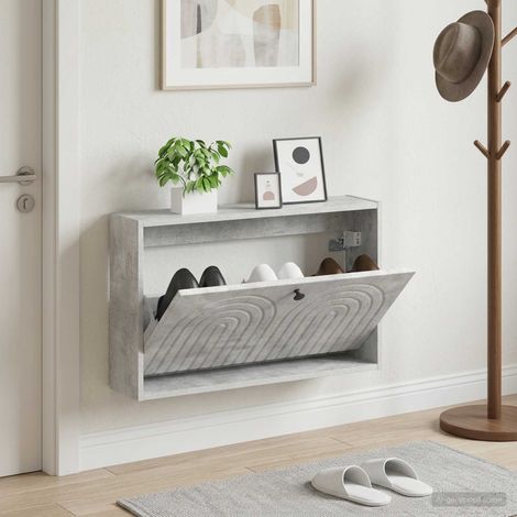 vidaXL Wall-Mounted Shoe Cabinet ALKMAAR 71 x 17 x 43 cm Concrete Grey (1/5)