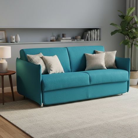 Sofá Cama 3 Plazas Gravere, Desenfundable, Almacenaje Made in Italy, Lavable, 200x95 cm Azul (1/5)