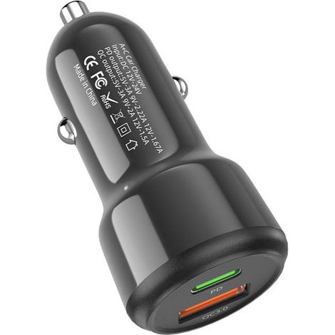 Chargeur Voiture 20W PD QC3.0 Double Ports USB C et USB A Rapide pour Auto (1/4)