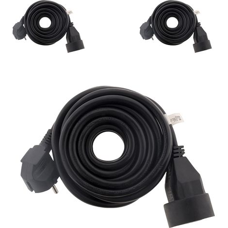 Lot de 3 prolongateurs 16A 2P+T HO5VV-F 3G1,5mm² - Noir 5m - Zenitech