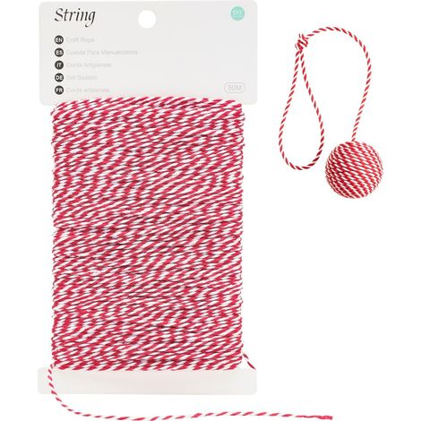 50M Ficelle Coton Noël: Ficelle Rouge et Blanche 2MM Fil Deco Noel pour l'emballage de Cadeaux de Noël et Bricolage Artisanat (1/5)