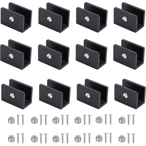 12 Pièces Pince À Verre, Aluminium Supports D'étagère, Support De Cloison En Verre Réglable, Pour Tablettes En Verre De 8-10 Mm D'épaisseur, Pour Salle D'eau, Balcon (Avec Vis) (1/4)