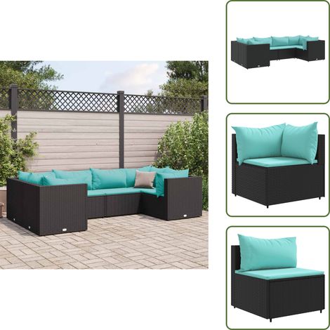 The Living Store 6-tlg. Garten-Lounge-Set mit Kissen Schwarz Poly Rattan - Gartensessel
