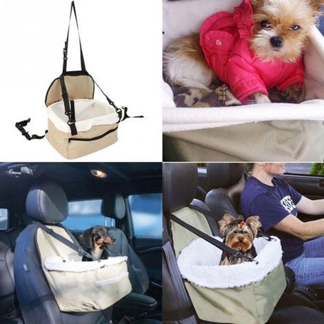 Portable Car Dog Carrier with Leash and Zippered Storage Pocket for Small Pets (as shown) (1/4)