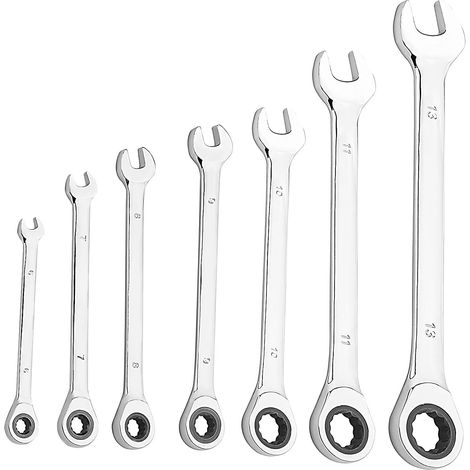 7 Stück Ratschenschlüssel Set Metrisch, 6mm 7mm 8mm 9mm 10mm 11mm 13mm Maulschlüssel Set Ratsche Ringmaulschlüssel Satz, 72 Zähne Maul Ringratschenschlüssel für Wartungsarbeit (1/5)