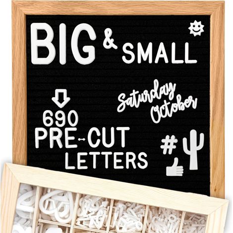 Tableau Lettres Feutre 10x10 Pouces - Support En Bois Réglable - Bac De Tri En Bois Amélioré - 2 Séries De Lettres Prédécoupées - Kit Complet (1/5)