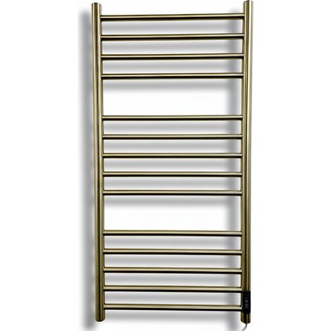 Larne Dry Electric Brushed Brass Stainless Steel Towel Rail 1000mm High 500mm Wide Energy Efficient