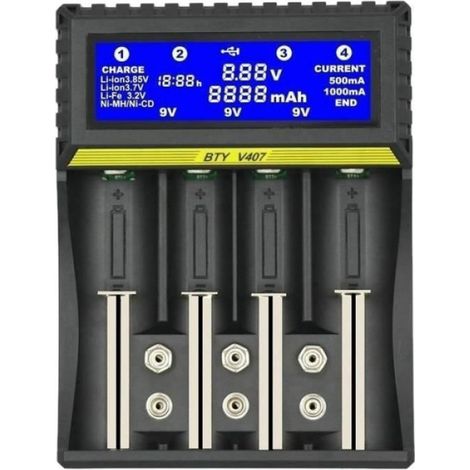 Chargeur Batterie Li-Ion Li-Fe Ni-MH Ni-CD - 18650 26650 9V AA AAA 16340 14500 - USB Intelligent - Bleu - 1 Pièce (1/5)
