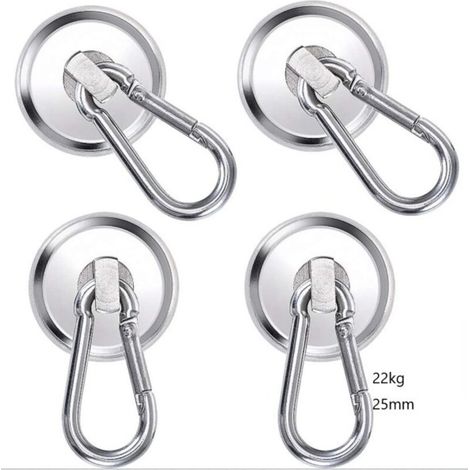 Crochets Magnétiques, 25mm Crochet Aimanté Néodyme, 4PCS Aimant Crochet Puissant, 22kg Aimants mousquetons Super Forts pour Cuisine Casiers de Bureau Aimant de Réfrigérateur (1/4)