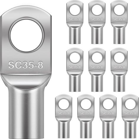 10 Pièces Cosses Tubulaires 35mm² M8, Cosses Annulaires, Cosse à Sertir a Oeil à Anneau, Cosse Electrique Plate, Œillet en Cuivre Étamé pour Voiture (1/5)