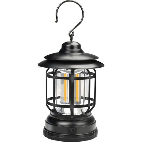 LED Camping Lanterne Portable Rétro Lampe Éclairage Extérieur Batterie Charge Lampe Super Lumineux LED Camping Rétro Cheval Lampe pour La Randonnée (noir) (1/5)