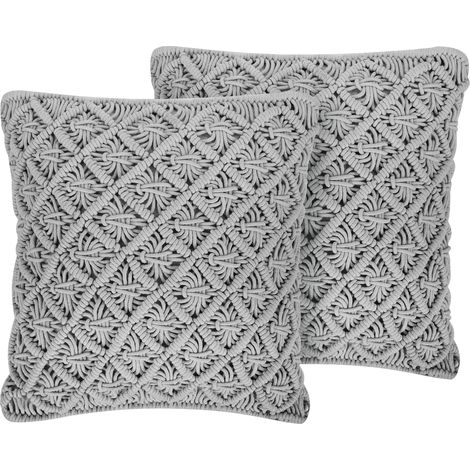 Conjunto de cojines decorativos gris algodón macramé 45 x 40 cm decoración estilo boho Kizkalesi