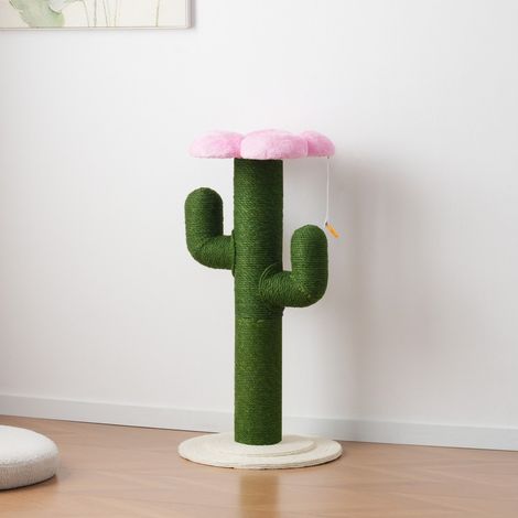 Arbre à chat design cactus - 46x46x90 cm - Griffoir sisal et plateforme fleur - MDF, Jute et Tissu - Vert (1/5)