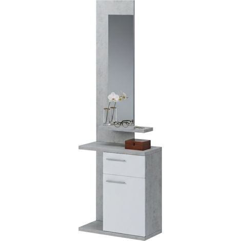 Mobile da Ingresso Candiolo, Specchio Incluso, Paia, un Cassetto, 61x28x186h cm Grigio Cemento