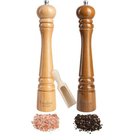 Moulin à Poivre et Sel Manuel en Bois avec Mini Cuillère – 31,5 cm (1/5)