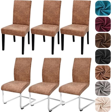 Stuhlhussen 6er Set Sämischleder Optik, elastisch, abnehmbar, Khaki (1/5)